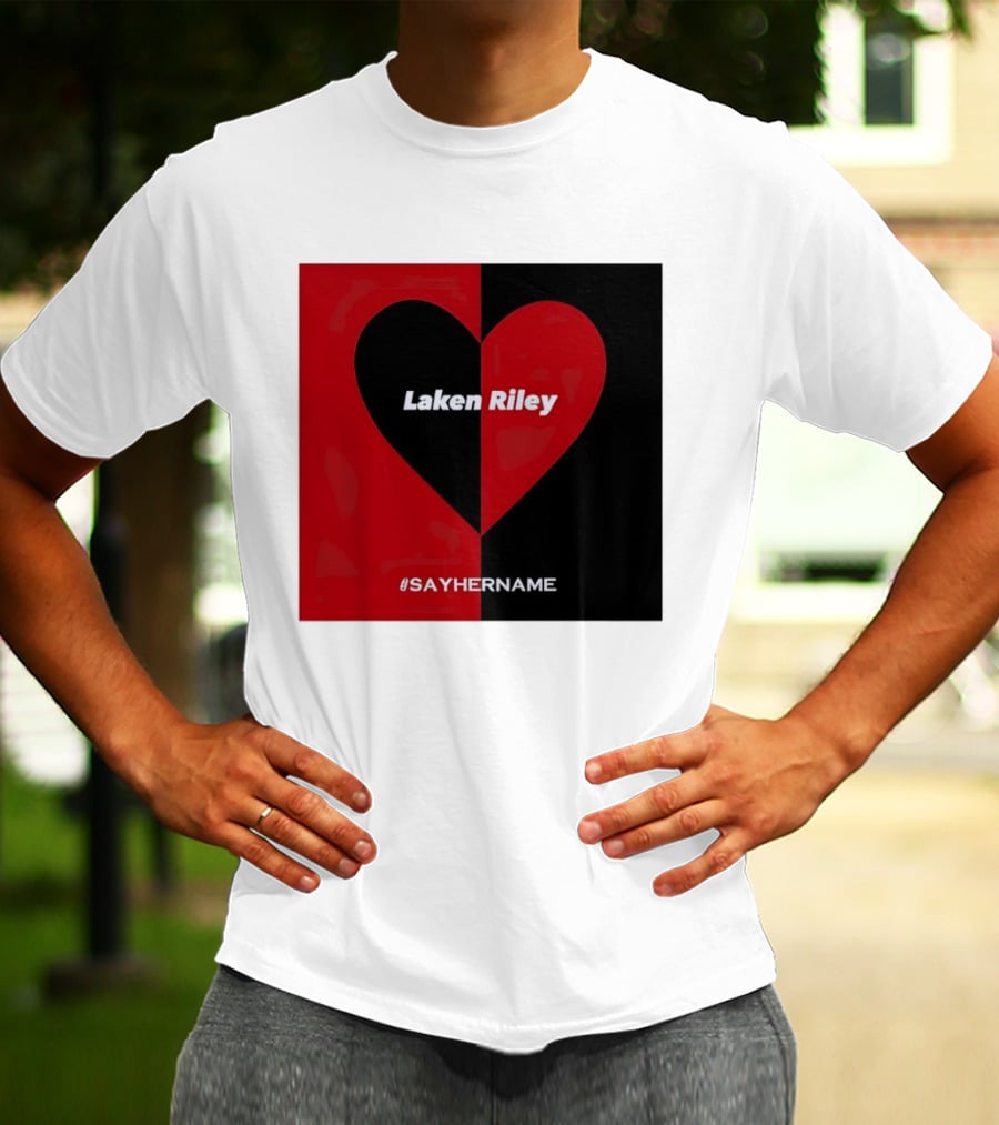 Laken Riley Heart SayHerName Red Black Heart Shape T-Shirt