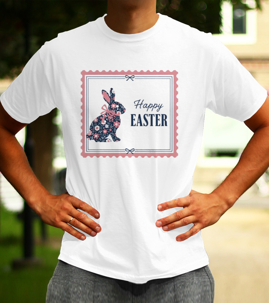 Happy Easter Bunny With Floral T-Shirt
