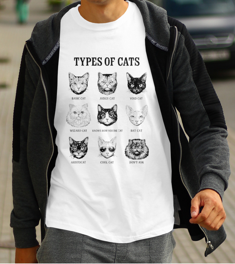 Types Of Cats Basic Cat Judgy Cat Void Cat Wizard Cat Knows How You Die Cat Bat Cat Aristocat T-Shirt