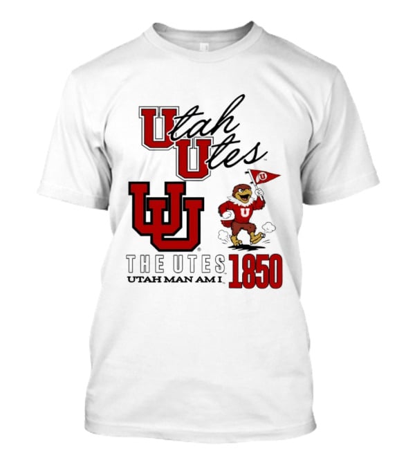 Utah Utes The Utes Utah Man Am I 1850 UU Holding Flag T-Shirt