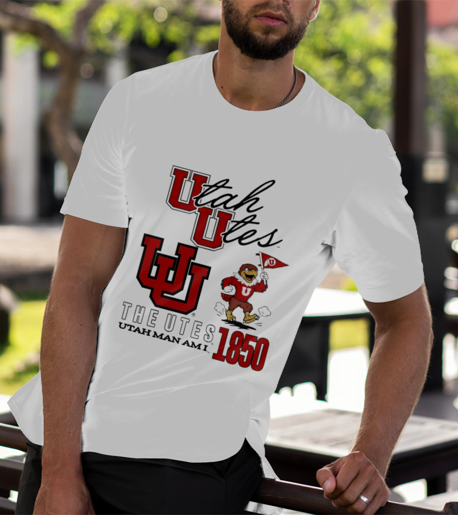 Utah Utes The Utes Utah Man Am I 1850 UU Holding Flag T-Shirt