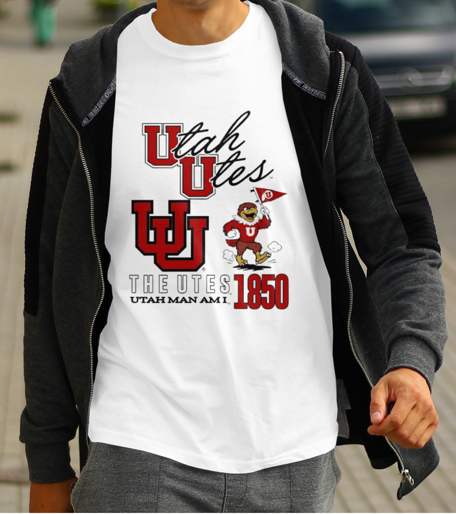 Utah Utes The Utes Utah Man Am I 1850 UU Holding Flag T-Shirt
