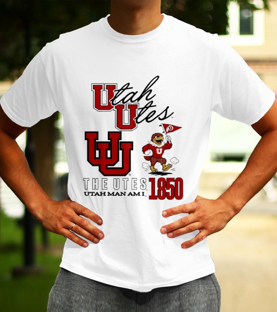 Utah Utes The Utes Utah Man Am I 1850 UU Holding Flag T-Shirt
