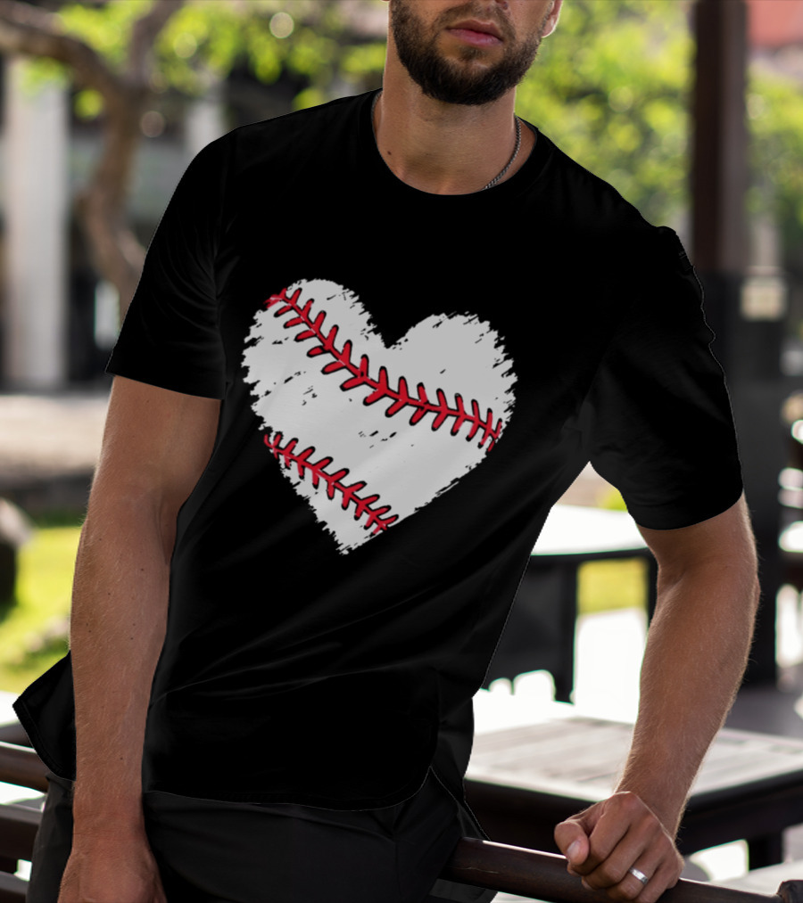Heart Shaped Baseball Stitching Love Baseball T-Shirt