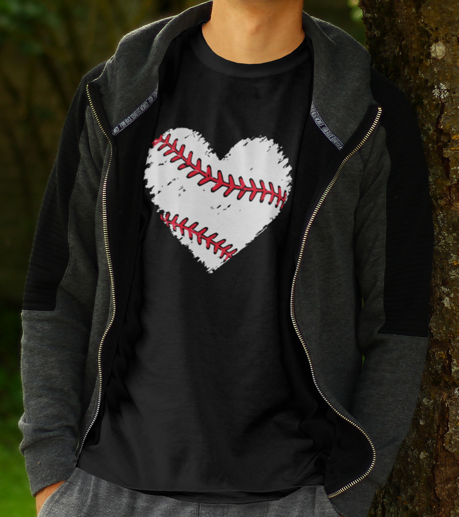 Heart Shaped Baseball Stitching Love Baseball T-Shirt