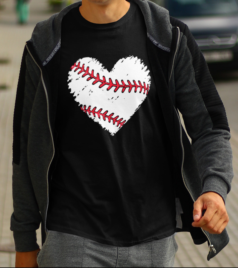 Heart Shaped Baseball Stitching Love Baseball T-Shirt