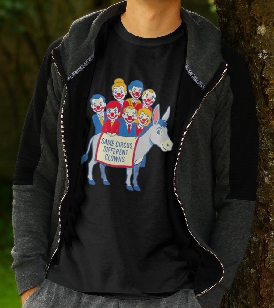 Same Circus Different Clowns Riding A Donkey Clown Faces T-Shirt