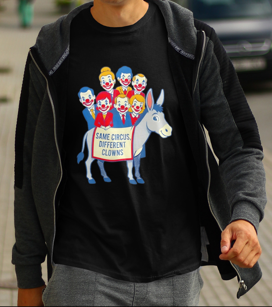 Same Circus Different Clowns Riding A Donkey Clown Faces T-Shirt