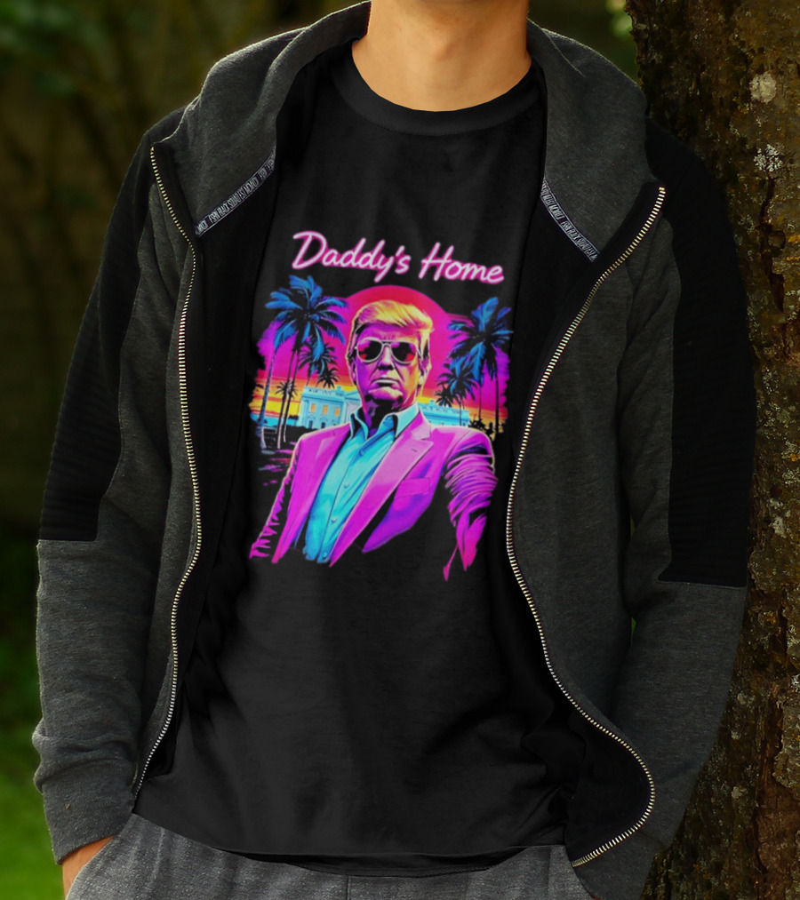 Daddy's Home Donald Trump Synthwave Sunset Beach Scene T-Shirt