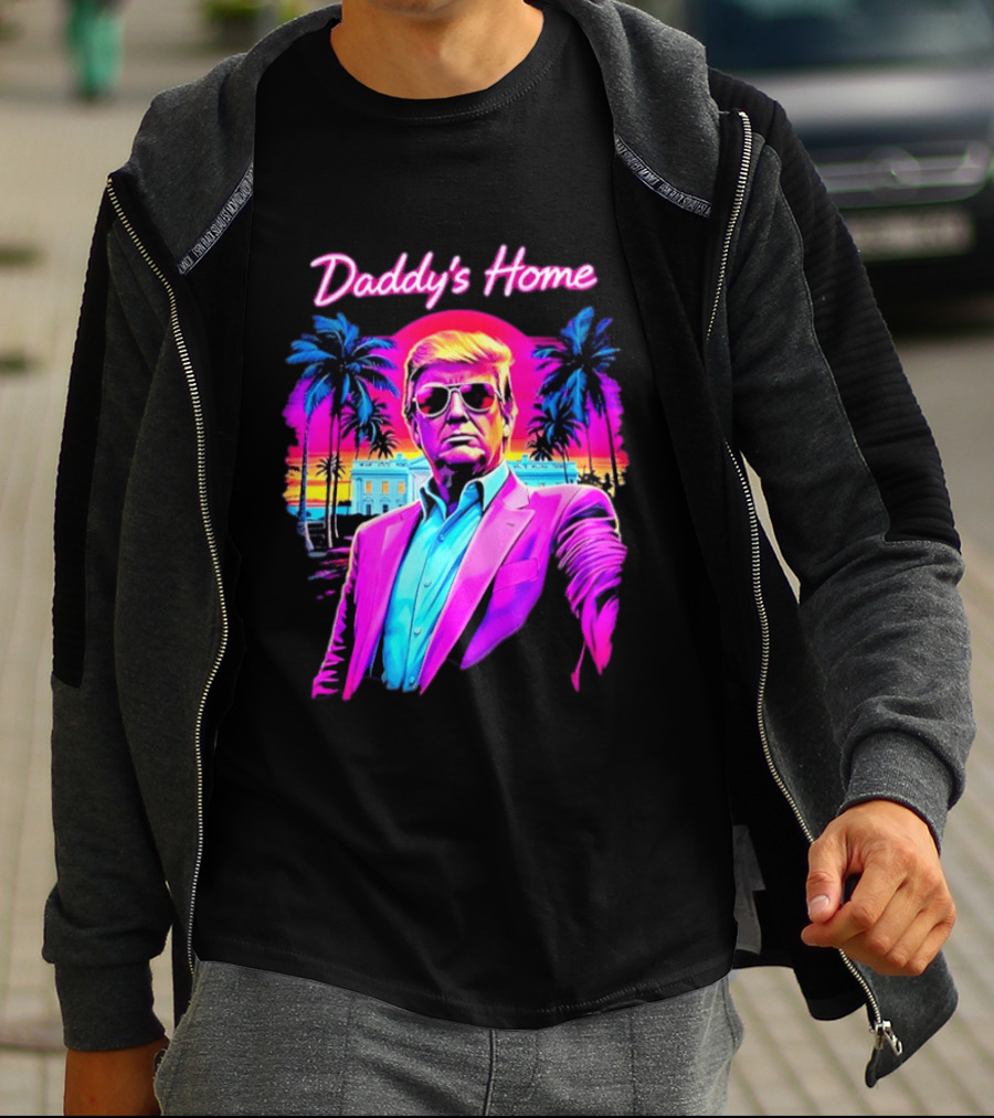 Daddy's Home Donald Trump Synthwave Sunset Beach Scene T-Shirt