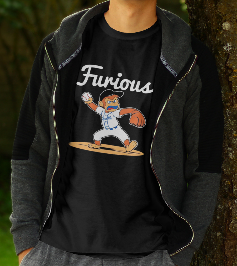 Furious George Seattle Baseball Monkey Pitcher T-Shirt