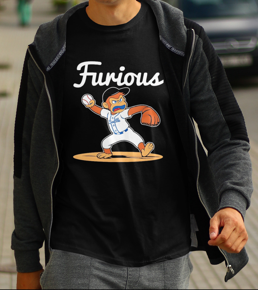 Furious George Seattle Baseball Monkey Pitcher T-Shirt