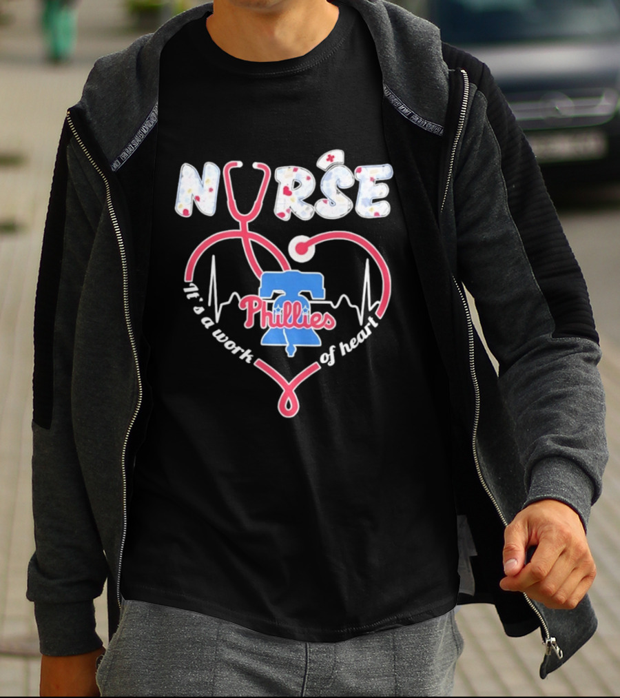 Philadelphia Phillies Nurse It's A Work Of Heart Stethoscope T-Shirt
