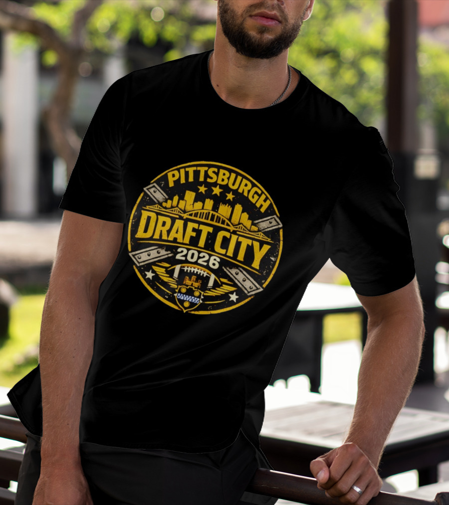 Pittsburgh Draft City 2026 Skyline Football T-Shirt
