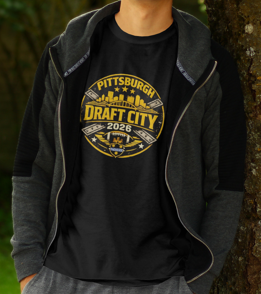 Pittsburgh Draft City 2026 Skyline Football T-Shirt