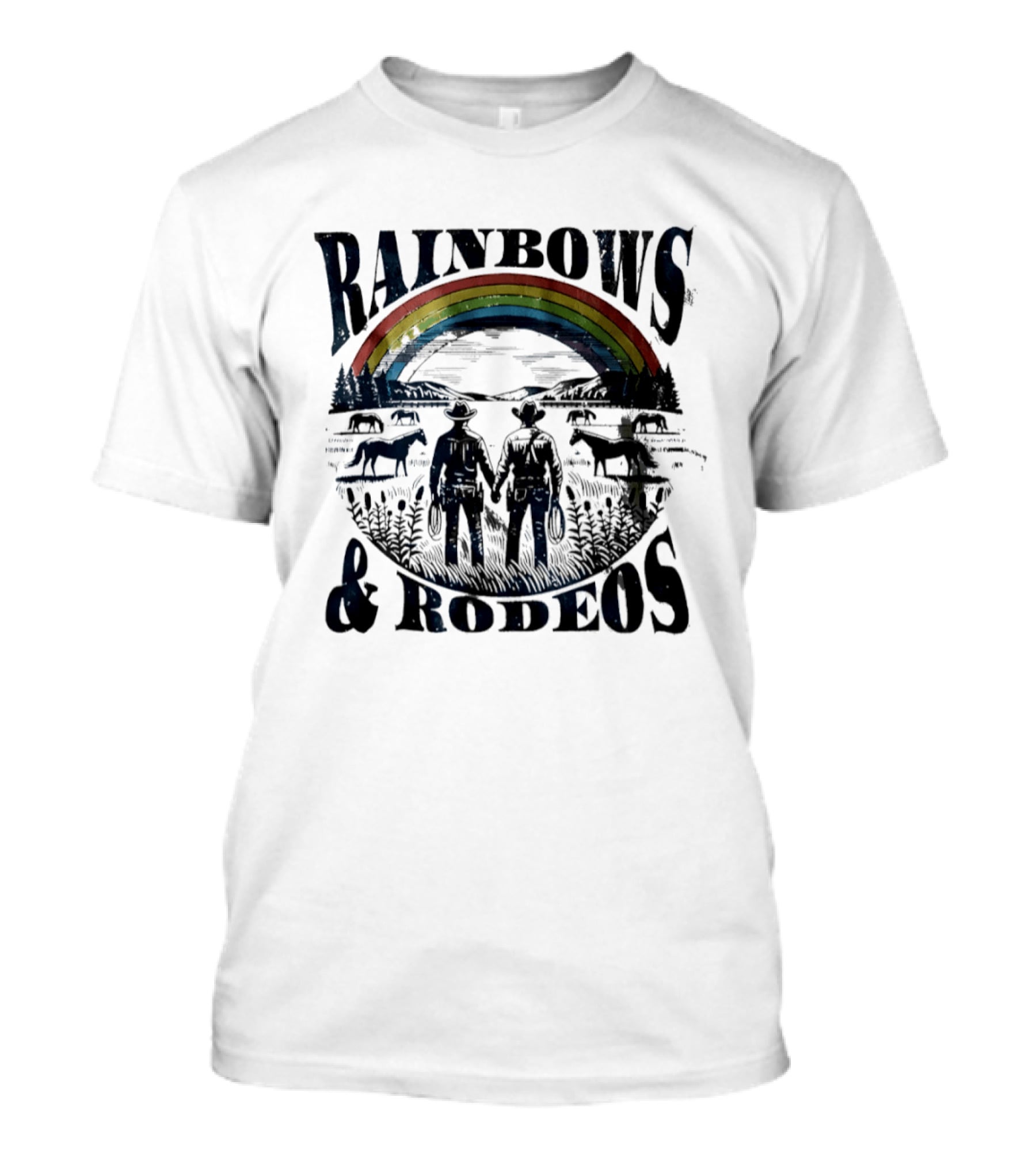 Rainbows Rodeos Western LGBT Pride Cowboys And Horses T-Shirt