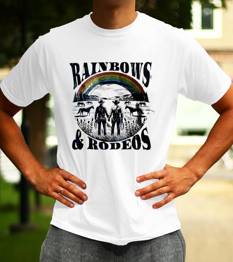 Rainbows Rodeos Western LGBT Pride Cowboys And Horses T-Shirt