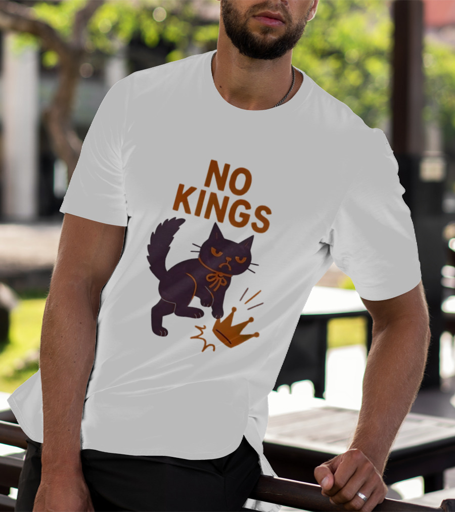 No Kings Black Cat Kicking Crown T-Shirt