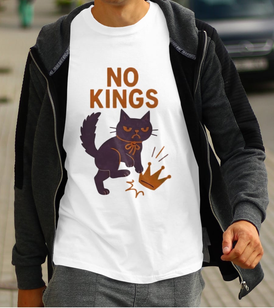 No Kings Black Cat Kicking Crown T-Shirt