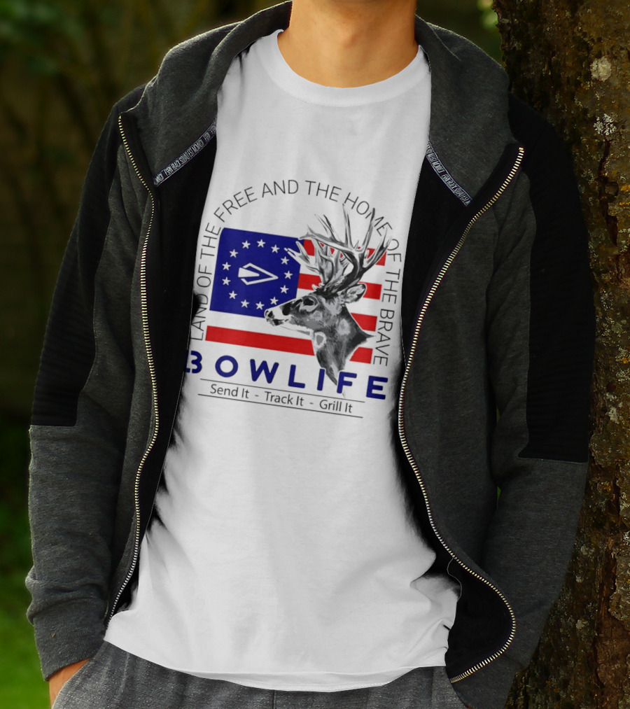 Land Of The Free Home Of The Brave Bow Life Send It Track It Grill It T-Shirt