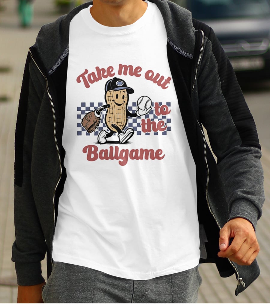 Take Me Out To The Ballgame Peanut Baseball Player With Glove And Bat T-Shirt