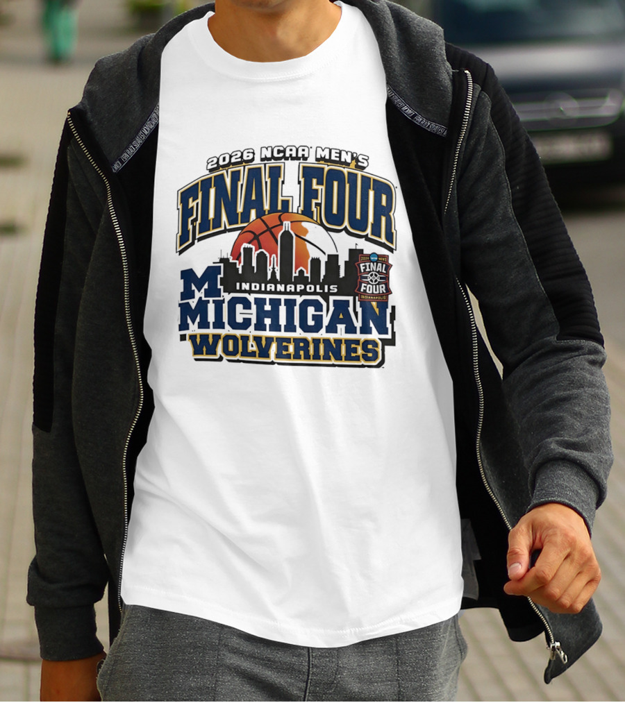 2026 NCAA Men's Final Four Michigan Wolverines Indianapolis Skyline Basketball T-Shirt