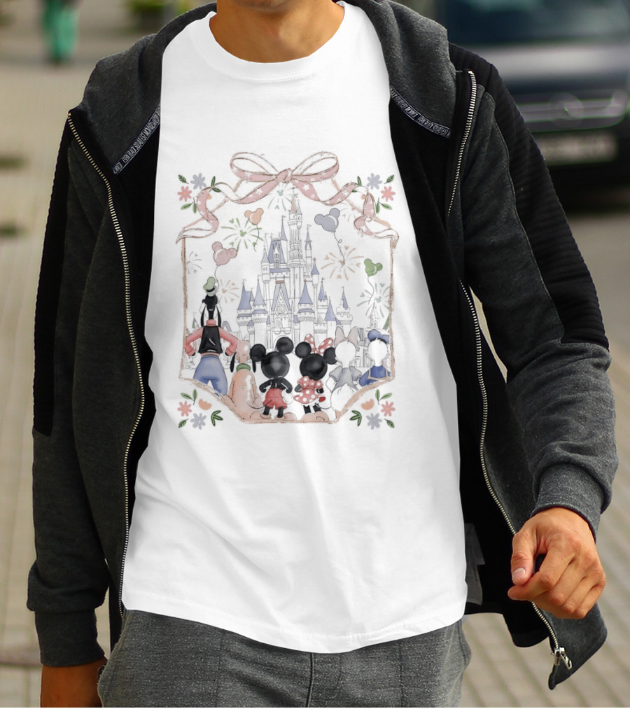 Family Mickey Cartoon Castle Fireworks Most Magical Place On Earth T-Shirt