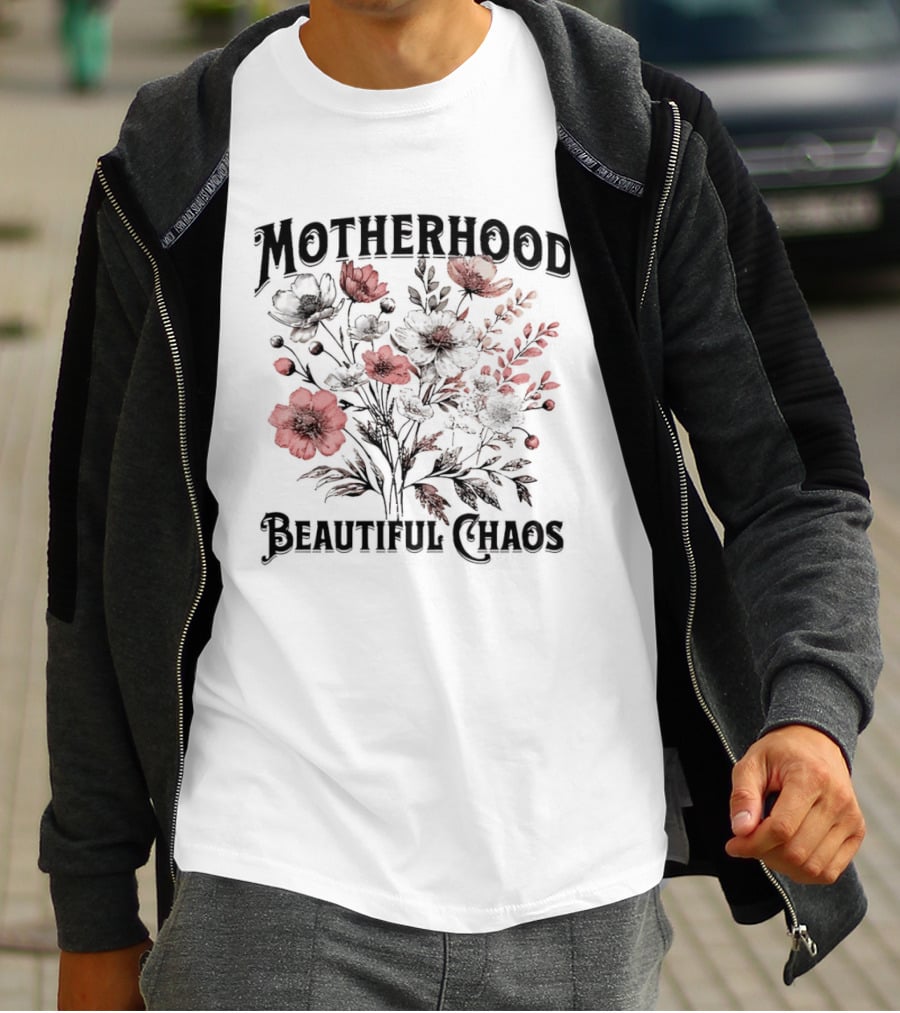 Motherhood Beautiful Chaos Red Floral Blooms T-Shirt