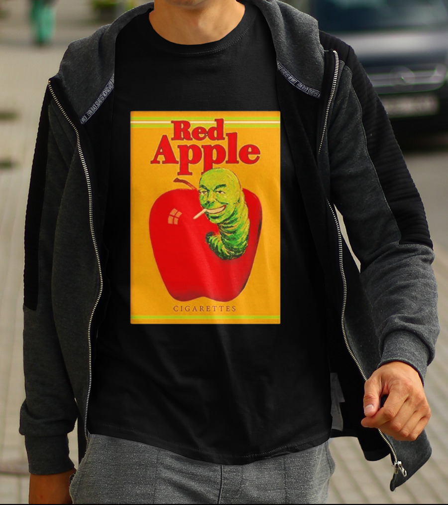 Red Apple Cigarettes Worm Character On Apple T-Shirt