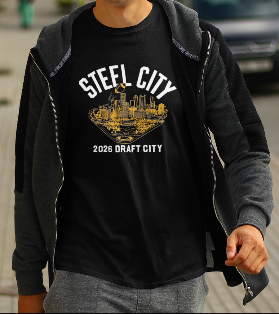 Steel City 2026 Draft City Pittsburgh Skyline Football T-Shirt