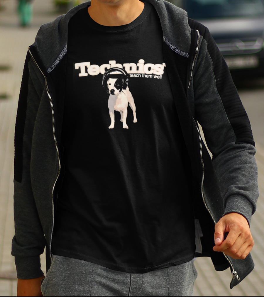 Technics Teach Them Well Puppy With Headphones T-Shirt