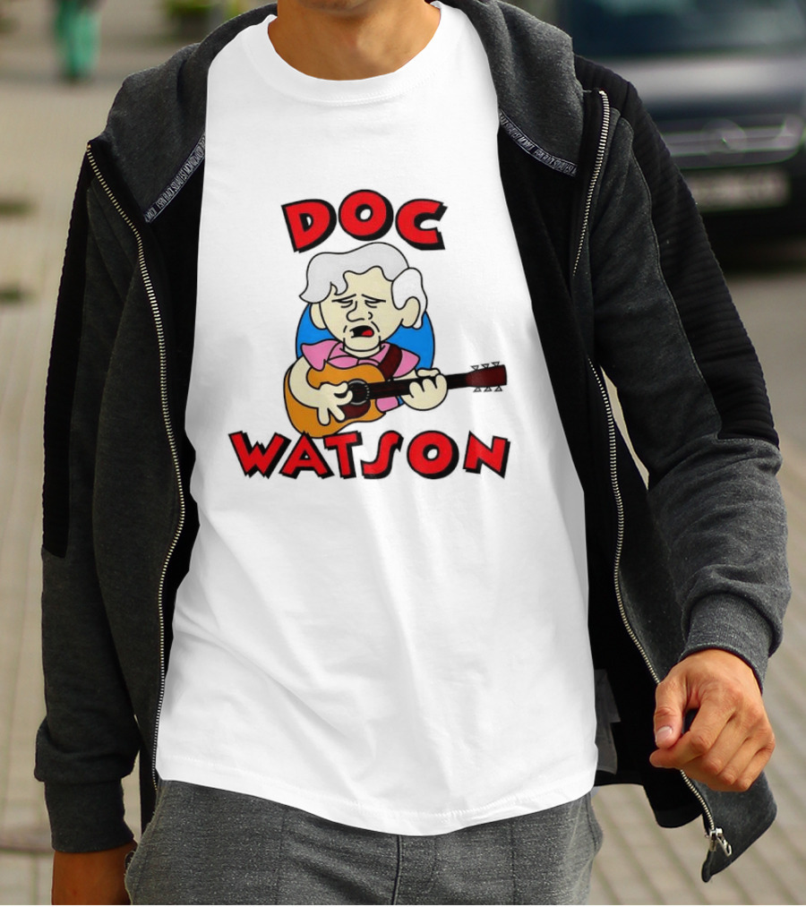 Doc Watson Cartoon Guitar Player Iconic Folk Music Legend T-Shirt