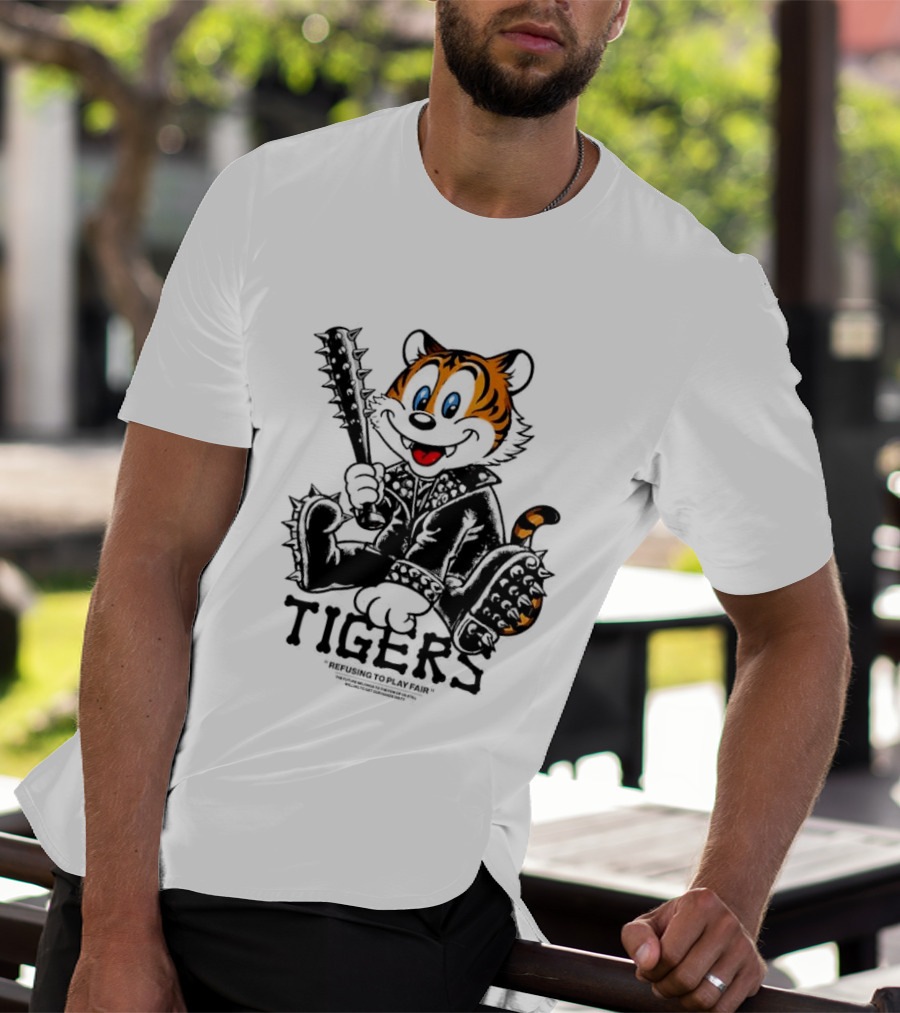Tigers Playful Cartoon Character With Spiked Bat T-Shirt