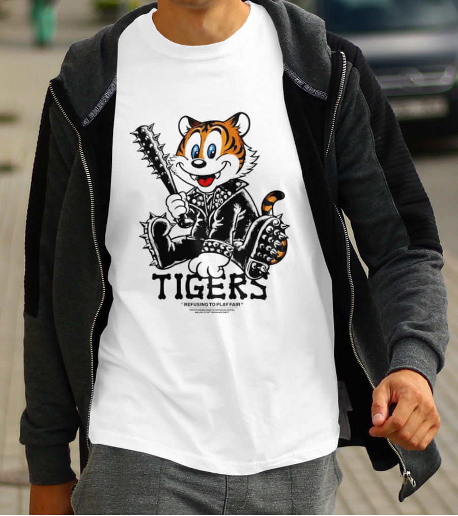 Tigers Playful Cartoon Character With Spiked Bat T-Shirt