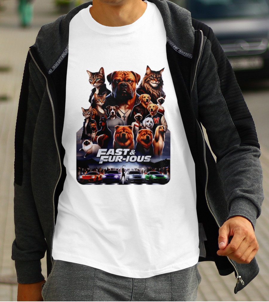 Fast & Fur Ious Dogs And Cats Mashup With Cars T-Shirt