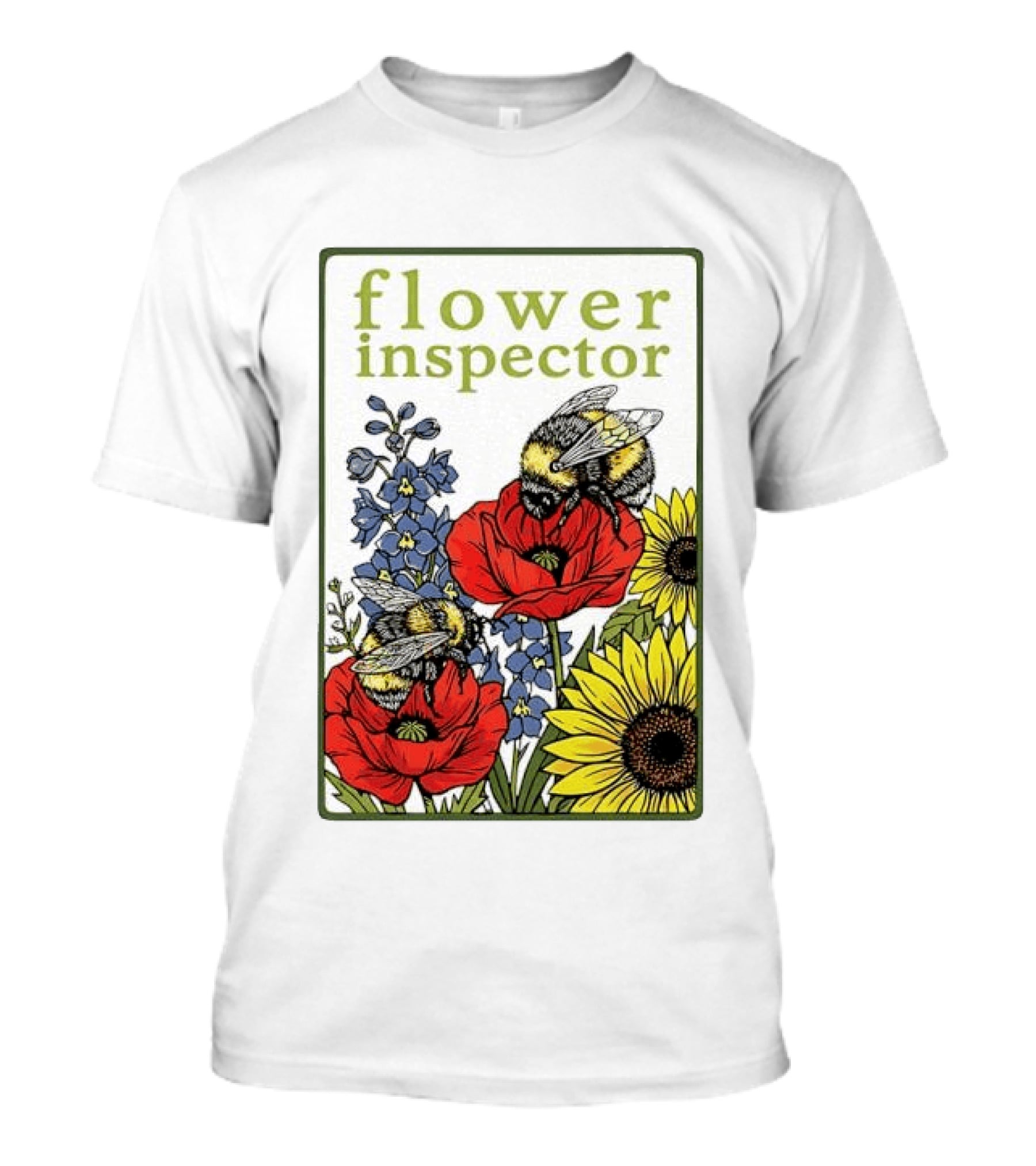 Flower Inspector Bees On Poppy Sunflower Bluebell Blossom T-Shirt