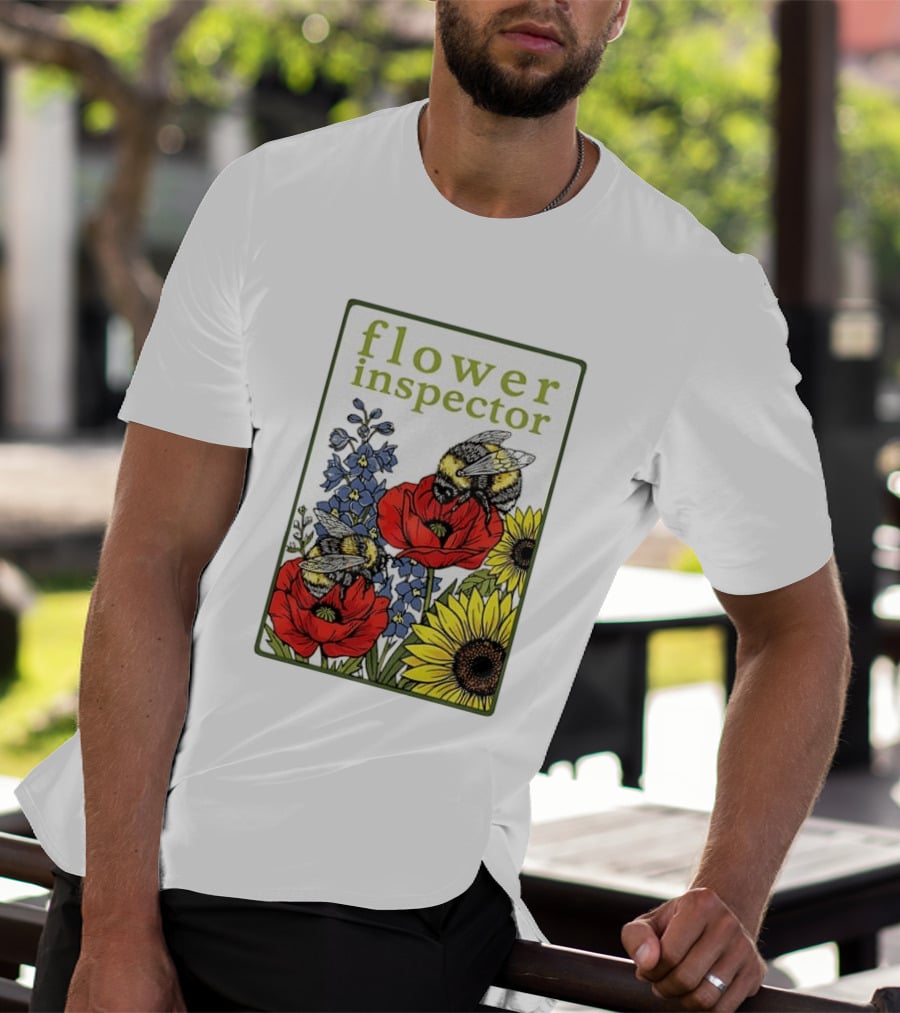 Flower Inspector Bees On Poppy Sunflower Bluebell Blossom T-Shirt