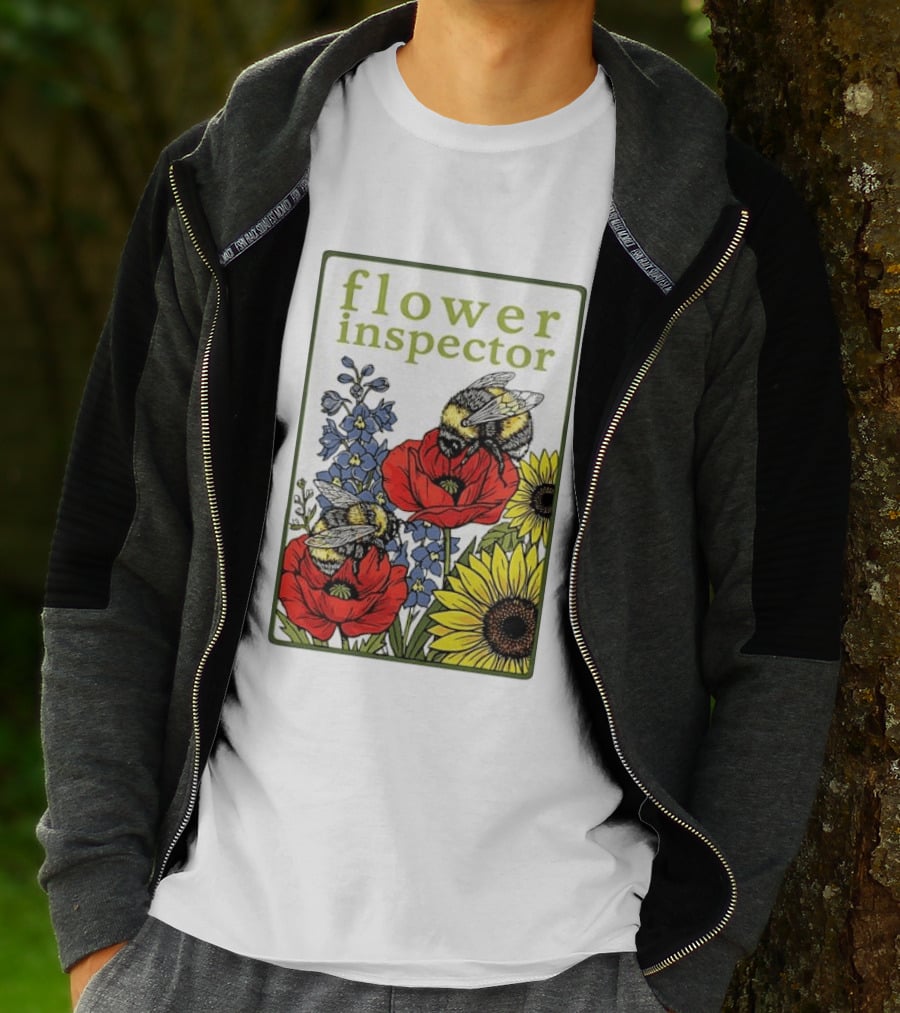 Flower Inspector Bees On Poppy Sunflower Bluebell Blossom T-Shirt