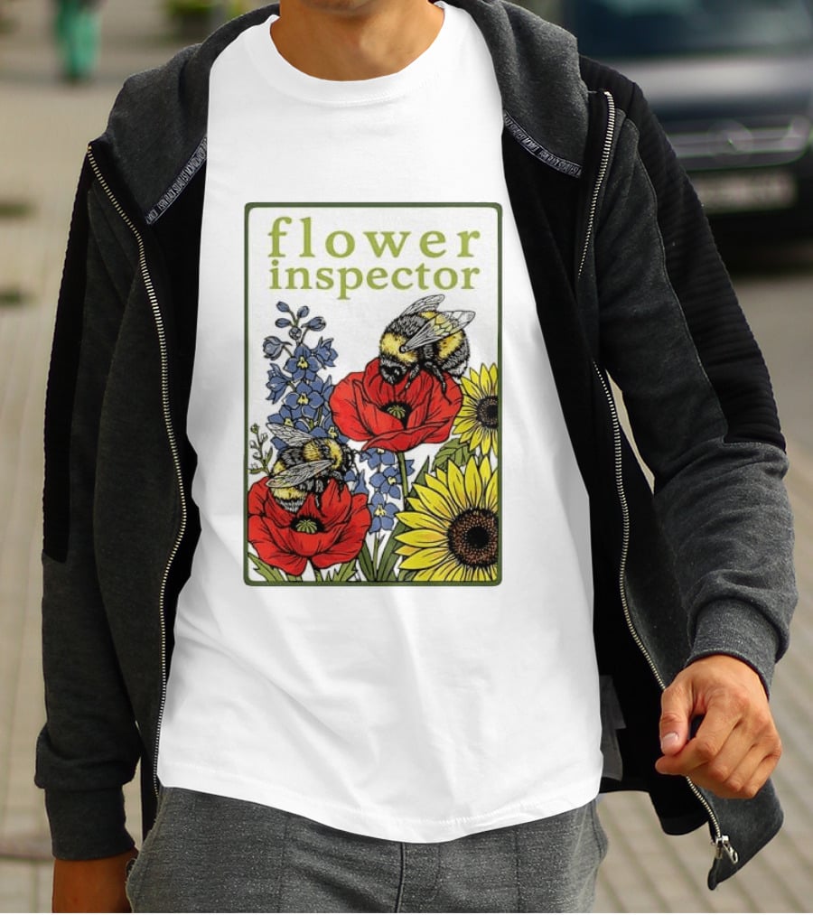 Flower Inspector Bees On Poppy Sunflower Bluebell Blossom T-Shirt