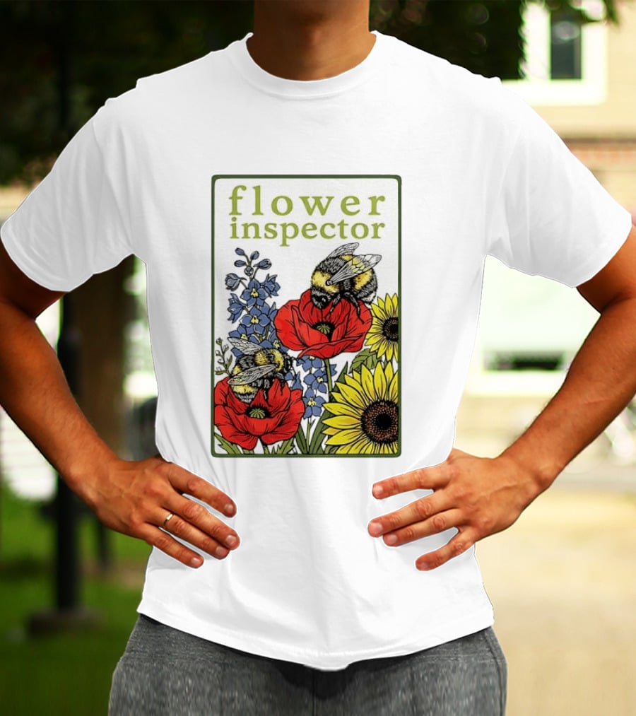 Flower Inspector Bees On Poppy Sunflower Bluebell Blossom T-Shirt