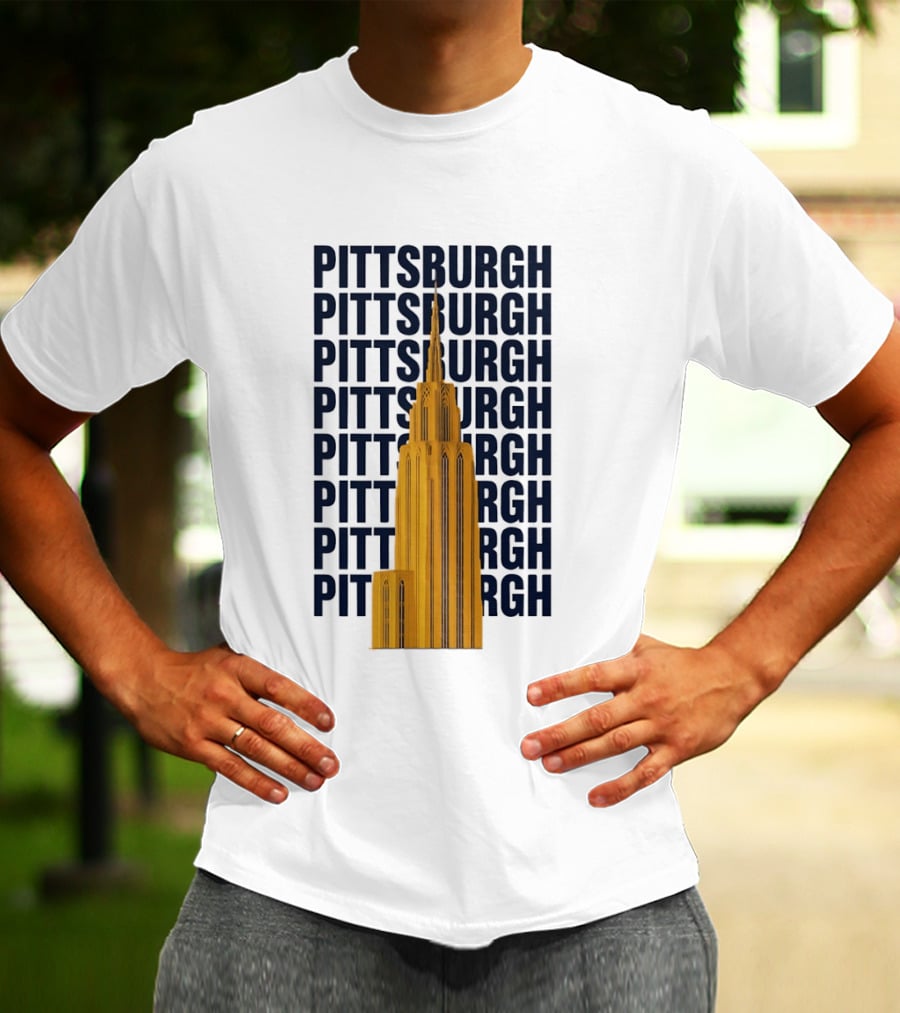 Pittsburgh Golden Tower Repeated Text Cityscape T-Shirt