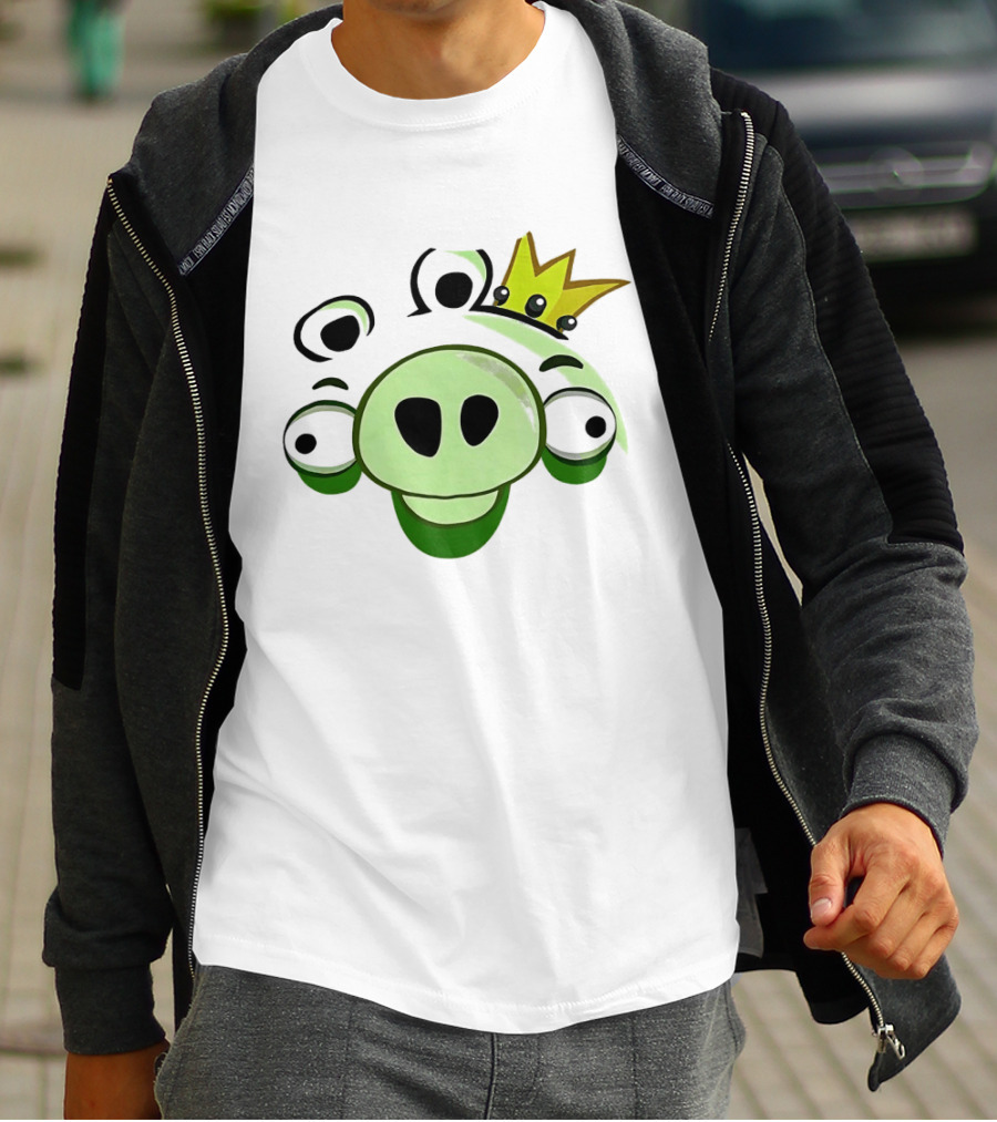 Angry Birds King Pig Big Face Green Crown T-Shirt