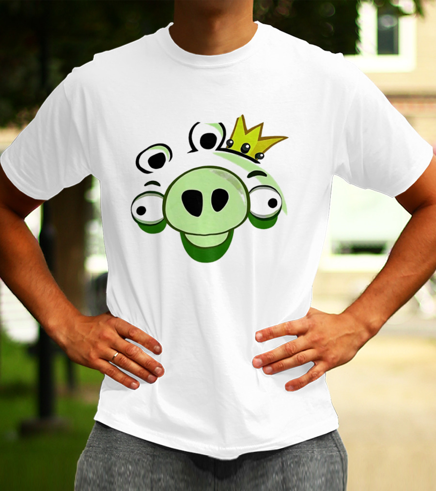 Angry Birds King Pig Big Face Green Crown T-Shirt