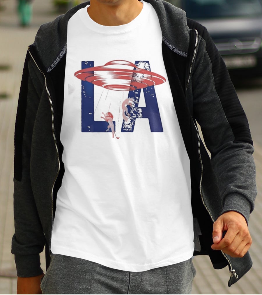 Los Angeles Spaceship Over LA Bold Letters T-Shirt