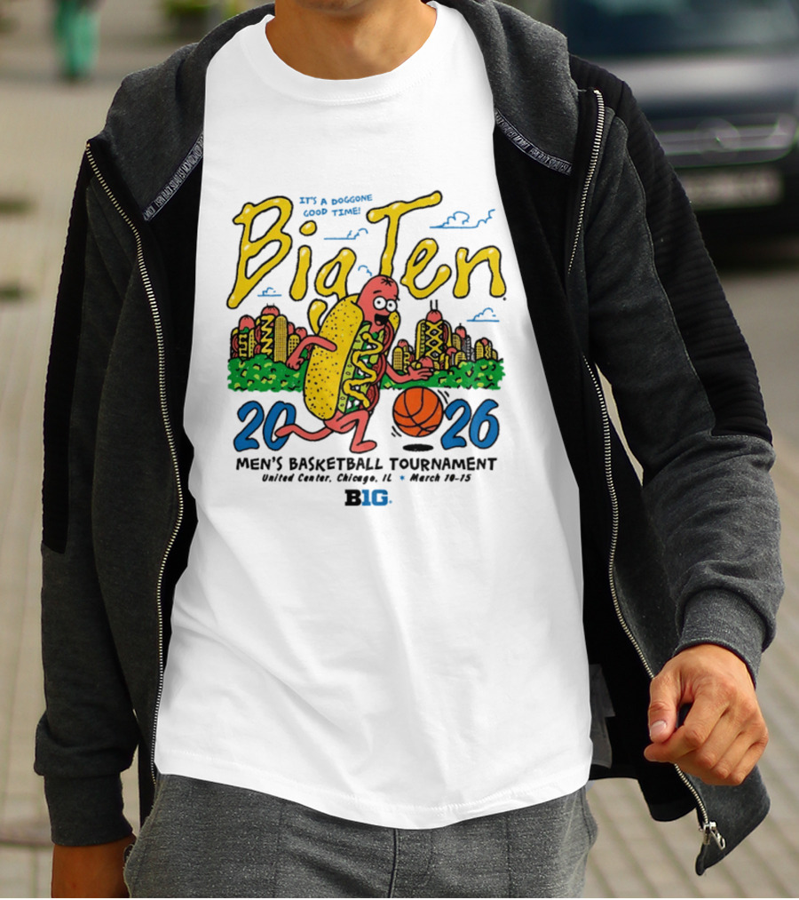 Big Ten 2026 Men's Basketball Tournament United Center Chicago March 11 15 Hot Dog Cityscape Basketball T-Shirt