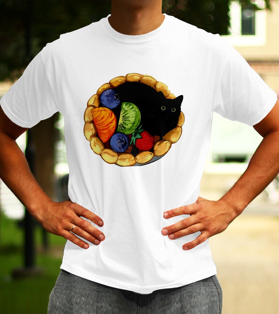 Black Cat Surrounded By Mixed Fruit Tart T-Shirt