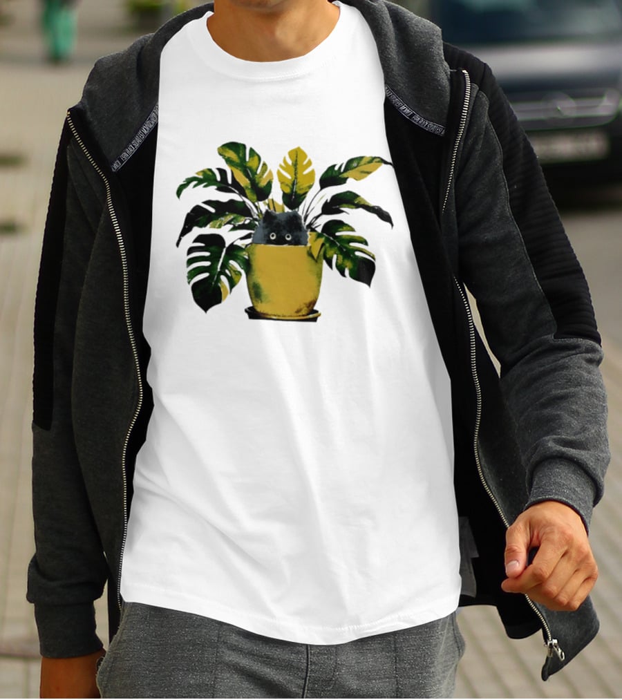 Cat In Monstera Potted Plant T-Shirt