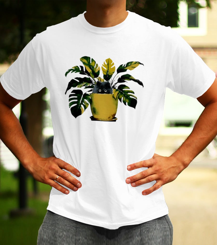 Cat In Monstera Potted Plant T-Shirt