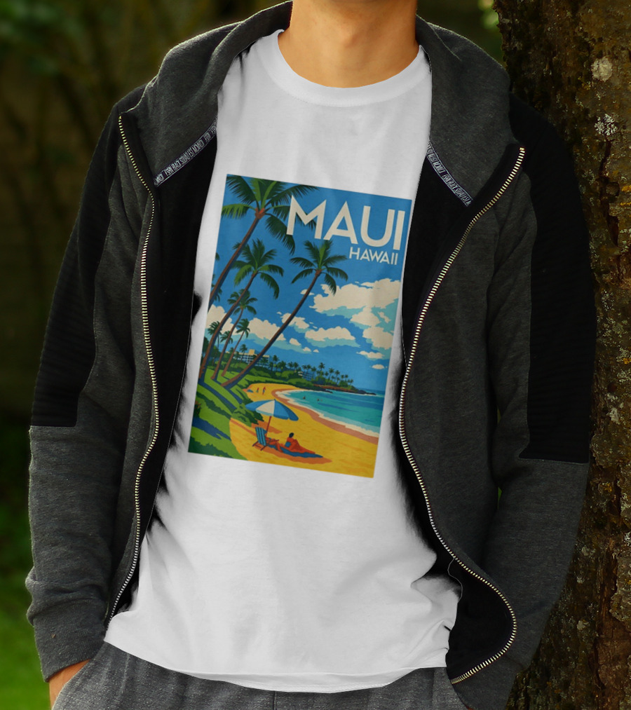Maui Hawaii Palm Trees Beach Scene T-Shirt