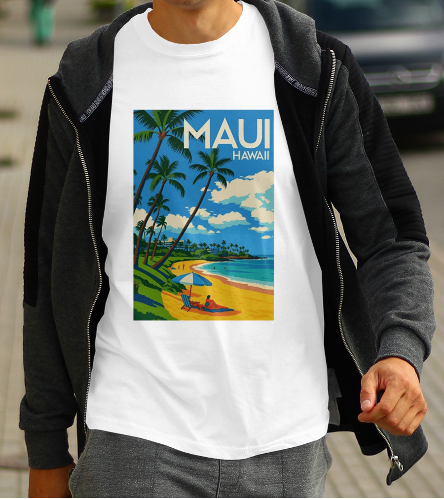 Maui Hawaii Palm Trees Beach Scene T-Shirt